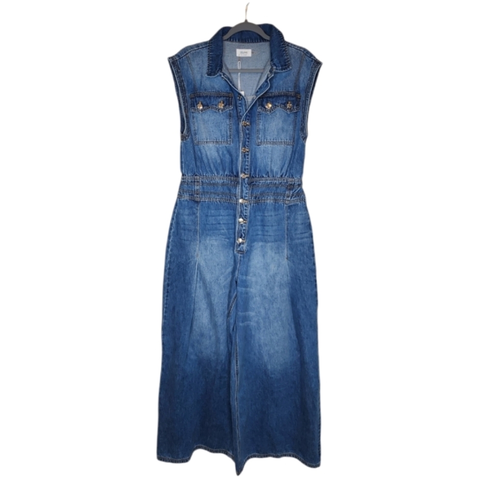 NEW Bluivy Denim Sleeveless Wide Leg Jumpsuit Size Large